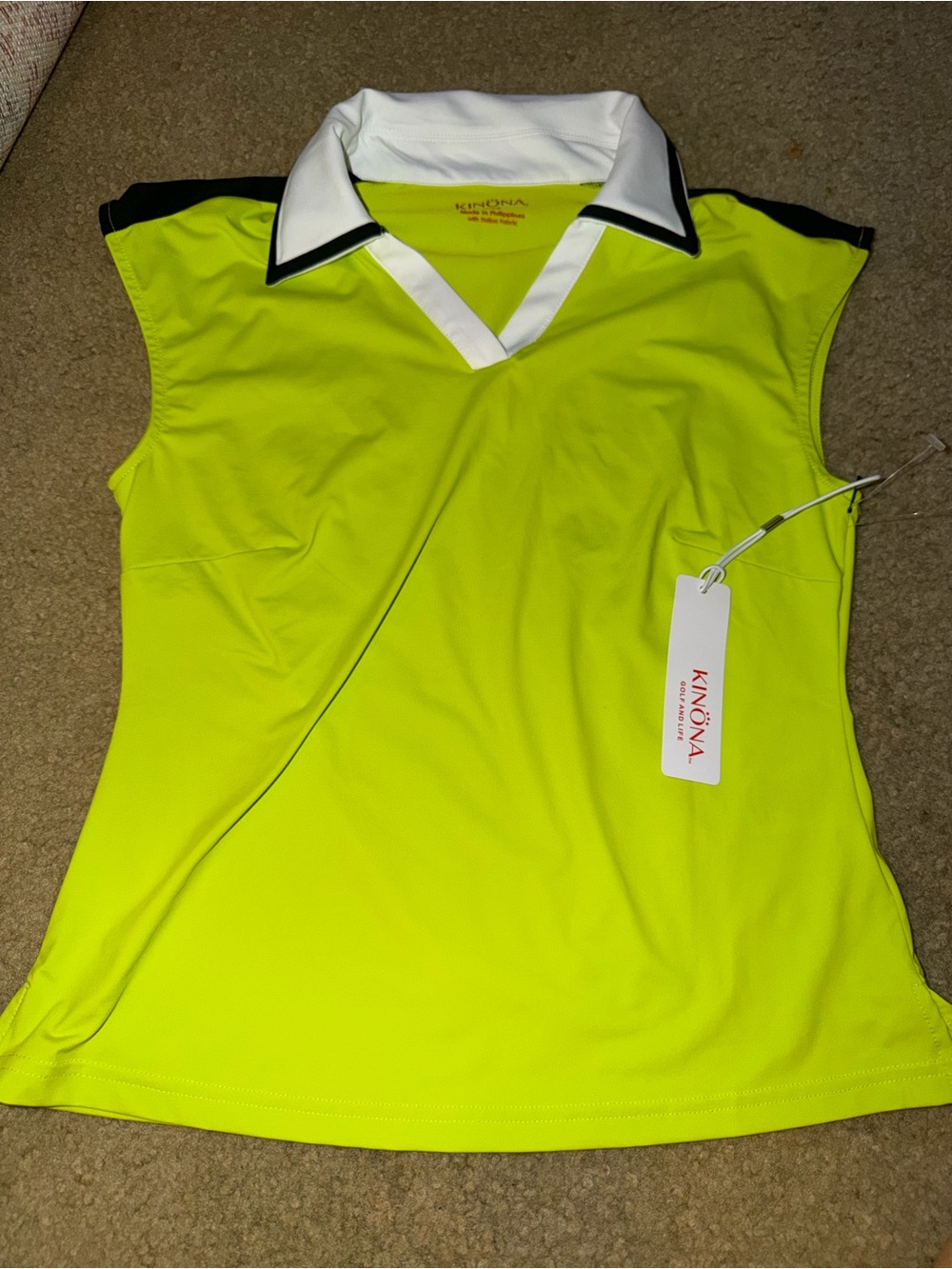 NWT Kinona sleeveless neon yellow and white golf polo top XXS